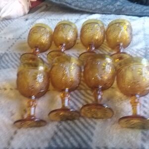 Set of Vintage Amber Goblets